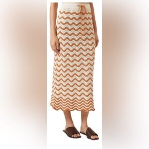 NWT ZIMMERMAN JUNIE CROCHET WAVE MIDI SKIRT- SIZE 3- TAN/ CREAM- US SIZE L